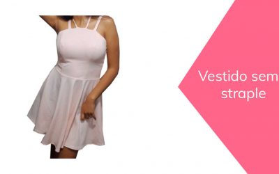 Vestido semi straple con falda circular